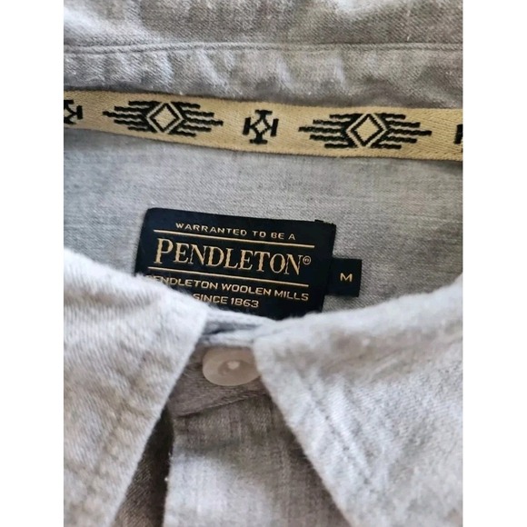 Pendleton Shirt Men's Size M Cotton Cashmere Blend Aztec Lined Collar Light Gray - Picture 3 of 4